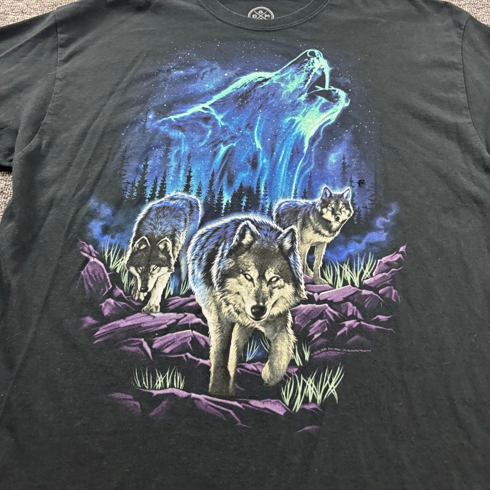 ODM Three Howling Wolves Nature Graphic Black T-Shirt Mens Size XL - Picture 4 of 7